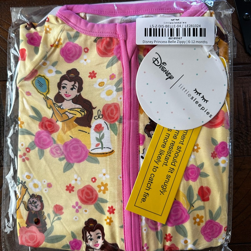 Disney Princess Belle Little Sleepies Zippy Size 6-12